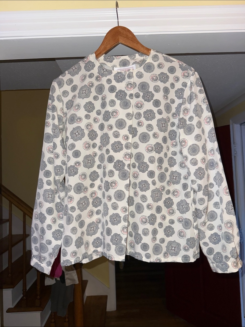 Pendleton Cream Crewneck Blouse with Gray Medallion Print